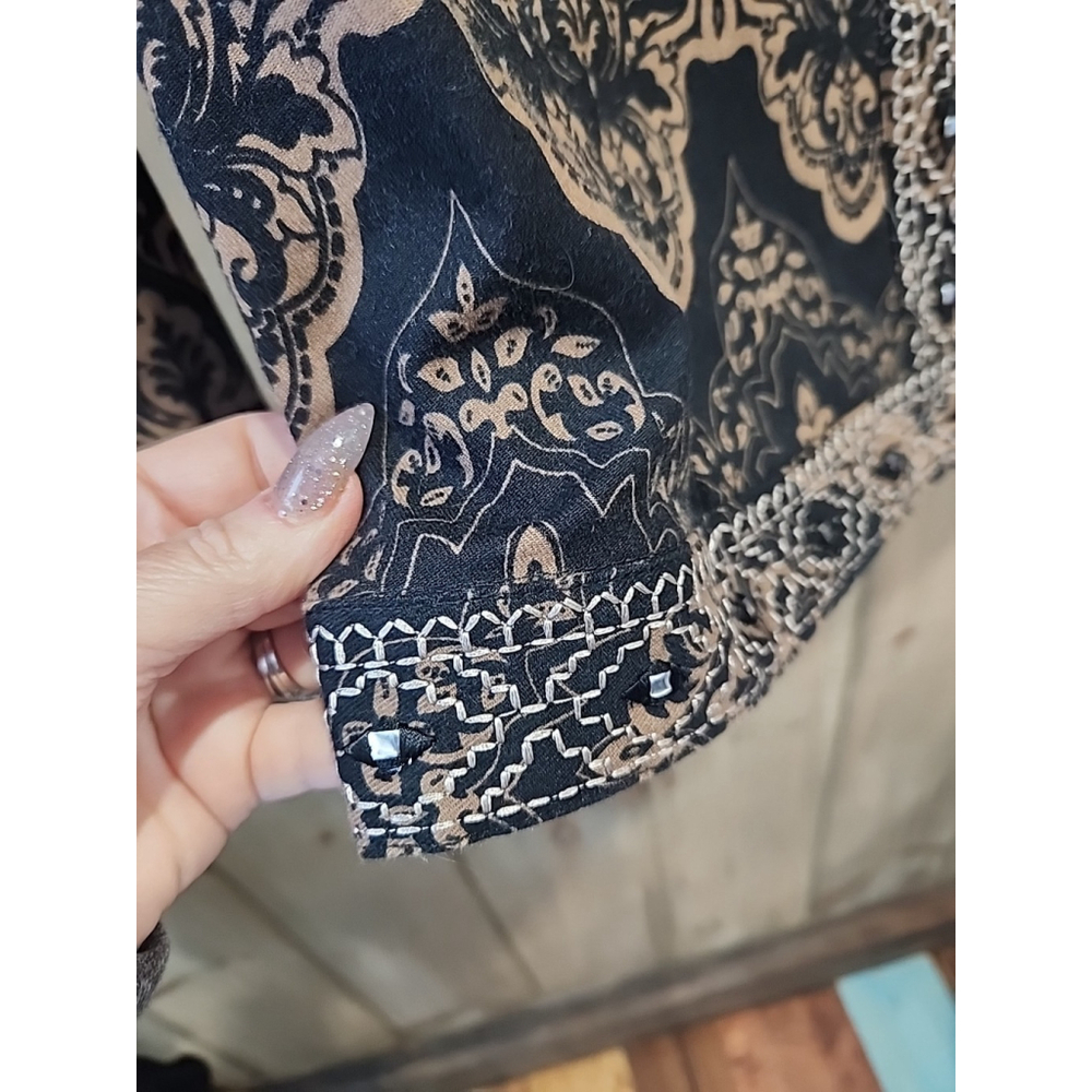 Chicos Black&Tan Jacket Sz 0 Brocade Shacket Jean Style Casual, NWOT - Picture 6 of 13